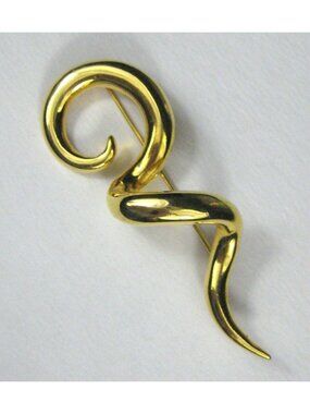 Swirl Brooch Goldtone Pin 3 in Jewelry Vintage Spiral Statement Modern Ribbon